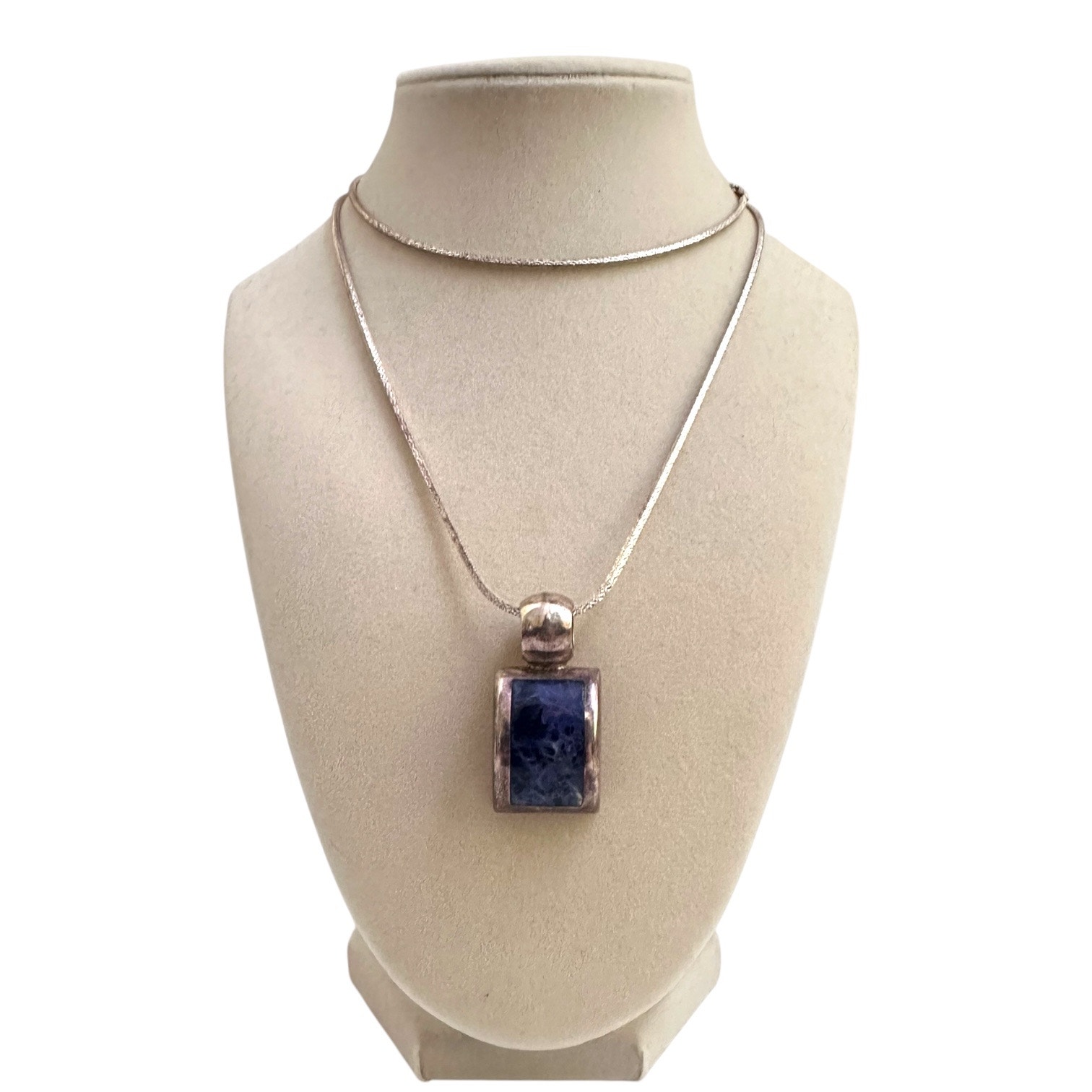 Ati Mexico .925 Sterling Silver Pendant Necklace Blue Sodalite Italy 16” Chain